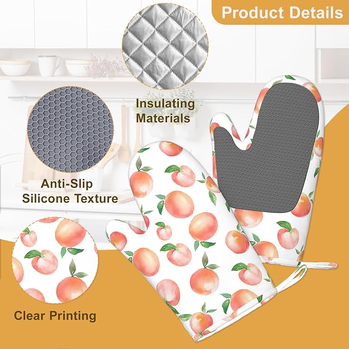 Watercolor Peaches Oven Mitts and Pot Holders Sets, Silicone Kitchen Mitts - Image 3