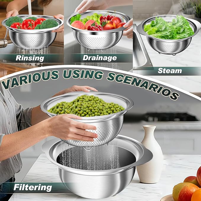 Stainless Steel Colanders with Mixing Bowl - Image 3