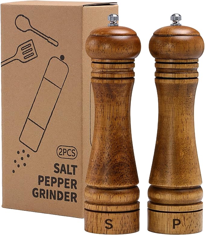 Wooden Salt and Pepper Grinder Set, Premium Oak Wood Salt Grinders Shakers by MJINGMEI