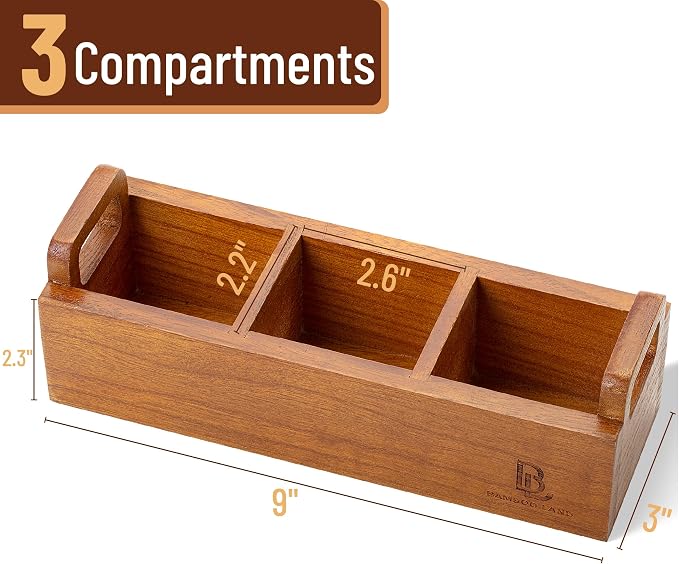 BAMBOO LAND- Small Wooden Tea Bag Organizer, 3 Slot Small Wooden Tea Bag Holder - Image 2