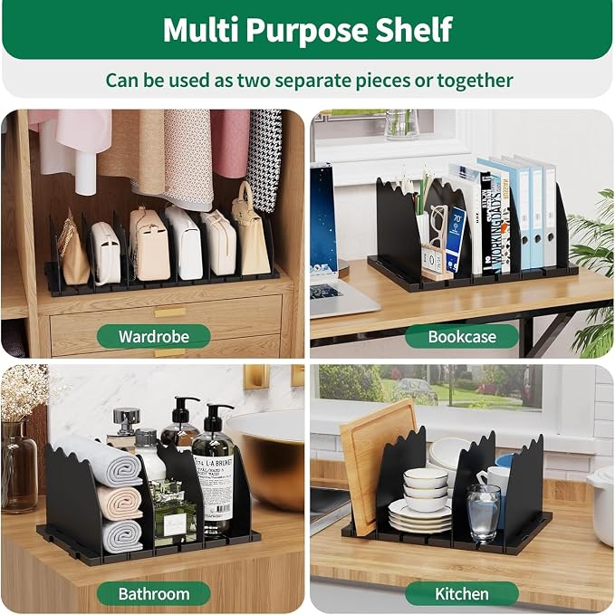 SPACEKEEPER Shelf Divider for Closet, 2 Pack Adjustable Purse Organizers - Image 3