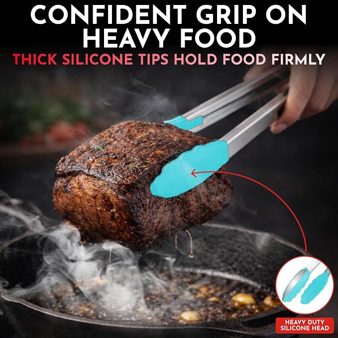 Kitchen Tongs with Silicone Tips Set of 3 Heat Resistant Tongs - Image 3