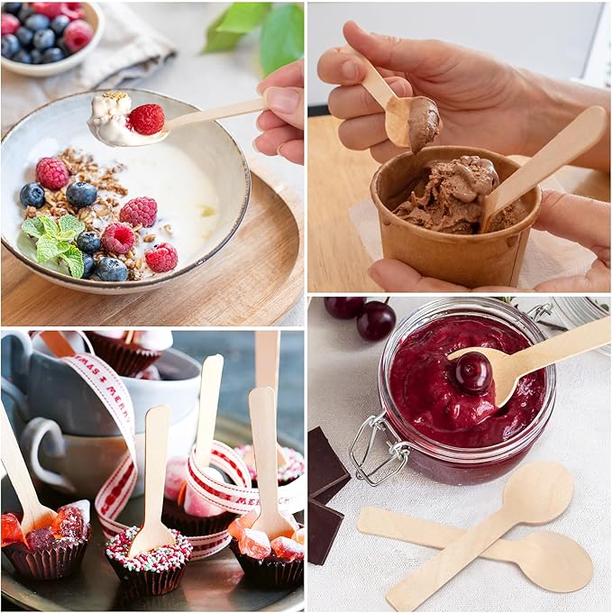 LotFancy 200 Mini Wooden Spoons, 4 Inch Length, Biodegradable Compostable - Image 7
