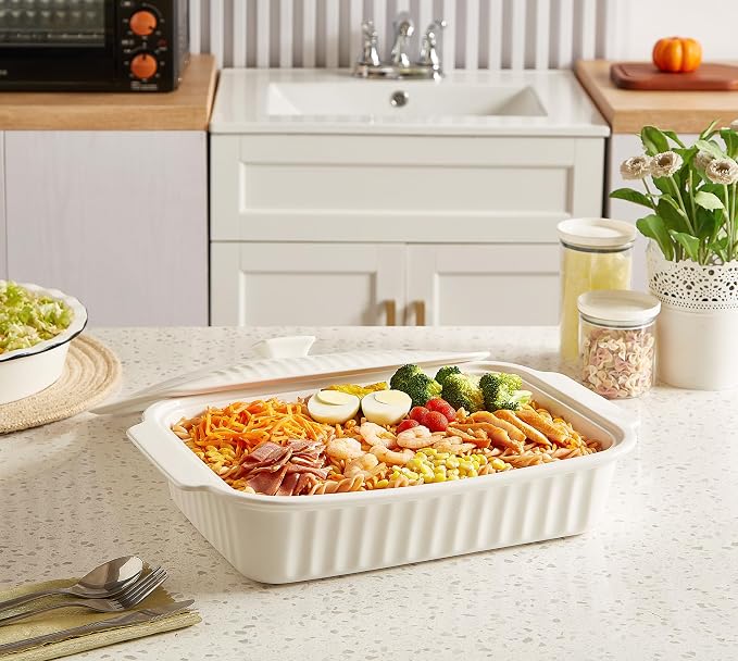 Large Baking Dish with Lid, 5.5 Quart Lasagna Pan with Lid, 13.5x9 inch Ceramic - Image 2