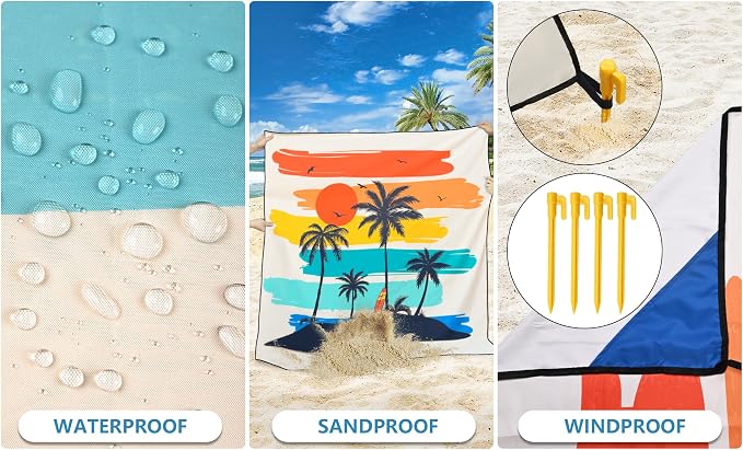WIWIGO Beach Blanket Waterproof Sandproof Beach Mat 79" X 83"/10'x9'for 2-8 - Image 3