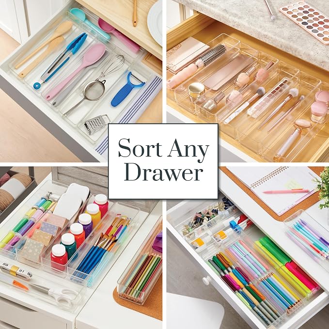 STORi SimpleSort 6-Piece Stackable Clear Drawer Organizer Set | 12" x 3" x 2" - Image 4
