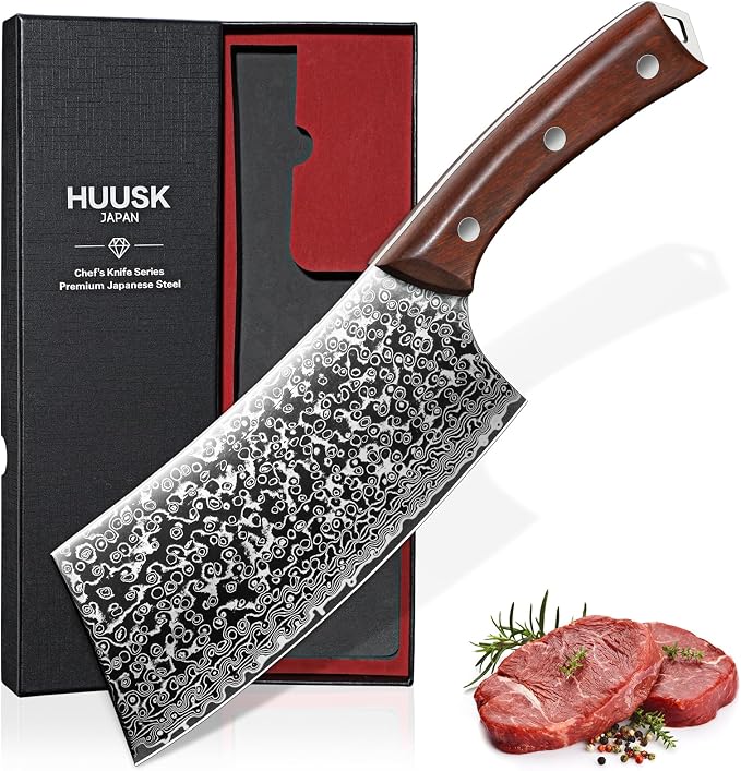 Huusk Meat Cleaver Knife Japanese Kitchen Knife 6.4 Inch, Hand Forged Butcher by HuuskKnife