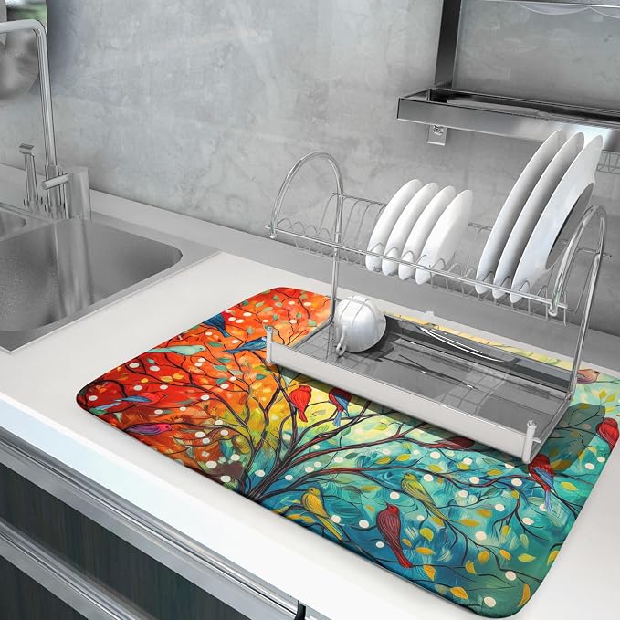 Spring Summer Floral Birds Dish Drying Mat - Image 5