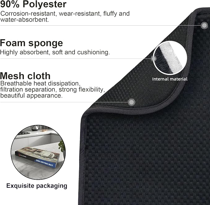 2-Pack Black Dish Drying Mats 20" x 15" – XL Dish Drying Mats - Image 4