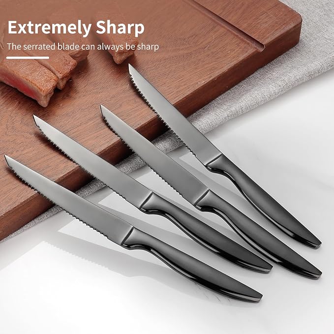 SuperCook Black Steak Knives Set of 8, Steak Knives Dishwasher Safe, Knife Set - Image 5
