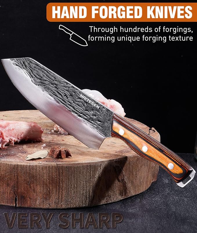 Naitesen 7PCS Hand Forged Butcher Knife and Kitchen Knife 2 in 1 Set - Image 4