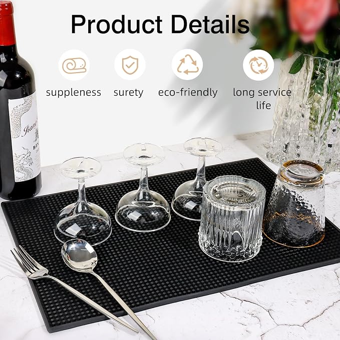 4 Pcs Bar Mats for Countertop 18 x 12 Inch Rubber Silicone Bar Drying Coffee - Image 2