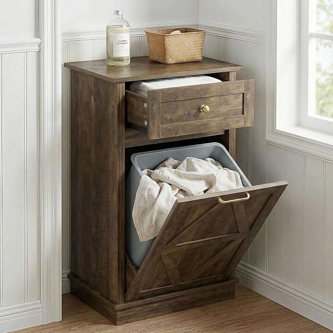 YESHOMY Tilt Out Trash Cabinet, 10 Gallon Hidden Wooden Bin Cabinets, Laundry - Image 7