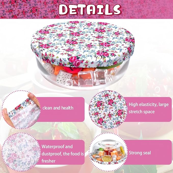 Patelai 10 Pcs Bowl Covers Reusable in 5 Size Stretch Cloth Fabric Elastic Food - Image 3