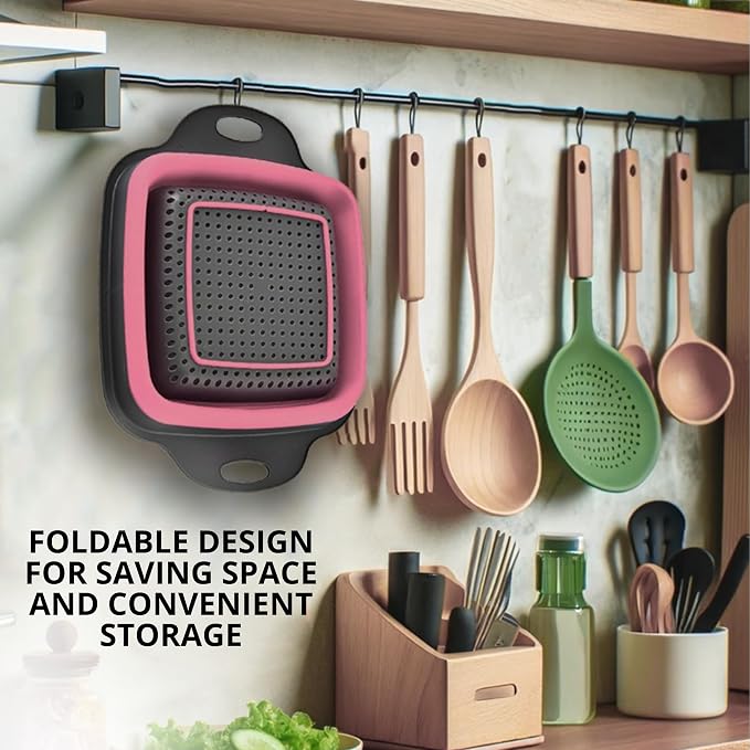 Pink Silicone Food Colander Kitchen – Small Collapsible Strainer - Image 9