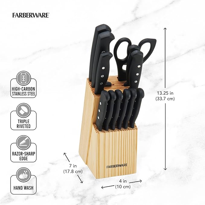 Farberware 22-Piece Never Needs Sharpening Triple Rivet High-Carbon Stainless - Image 4