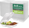 Freshware Compostable Clamshell Food Containers 3-Compartment 50-Pack, by Freshware
