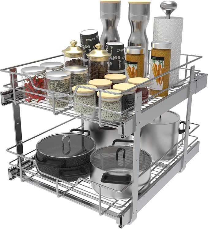 2 Tier Pull Out Cabinet Organizer 18" W X 22" D, Slide Out Drawers - Image 9