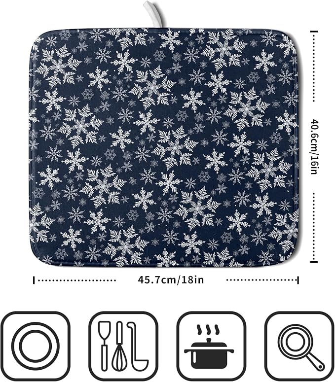 Christmas Dish Drying Mat for Kitchen Counter 18x16 Inch Xmas Snowflake Drying - Image 4