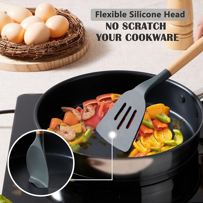 E-far Gray Silicone Cooking Utensils Set, 10-Piece Kitchen Utensils Set - Image 4