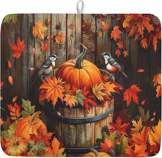 Fall Pumpkin Dish Drying Mat for Kitchen Counter Autumn Pumpkin Dish Mats for by Kawani