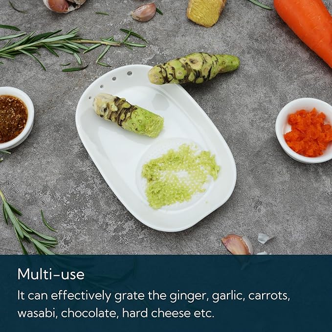 KITCHENDAO 3 in 1 Porcelain Ginger Grater Tool Spoon Rest Herb Stripper - Image 5