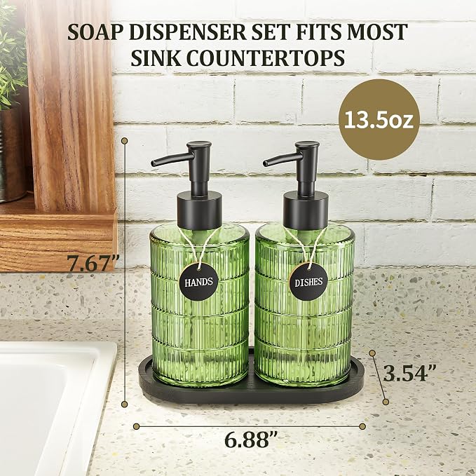 MASADI Soap Dispenser Set with Bamboo Tray, Dish and Hand Soap Lotion Dispenser - Image 3