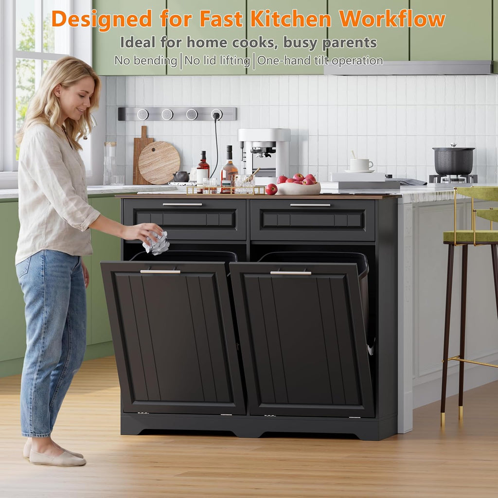 Double 10 Gallon Tilt Out Trash Can Cabinet with Deodorizing Function