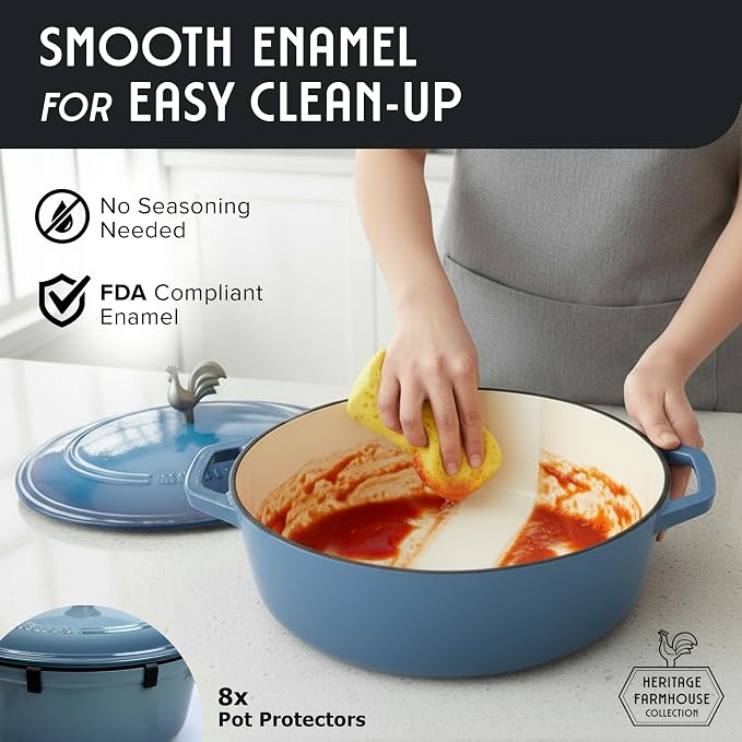 MUELLER HOME 5.5 Quart Enameled Cast Iron Oval Dutch Oven w Rooster Knob & - Image 7