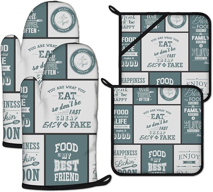 Vintage Farmhouse Food Pattern Oven Mitts and Pot Holders Sets Heat Resistant by ANTJOO