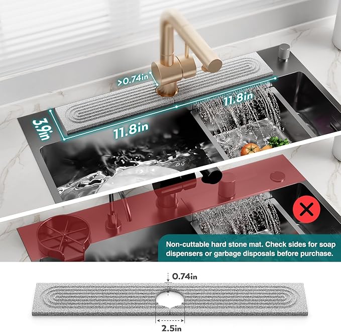 Stone Kitchen Sink Faucet Mat, Premium Upgraded Diatomite Drying Stone Mat & - Image 3
