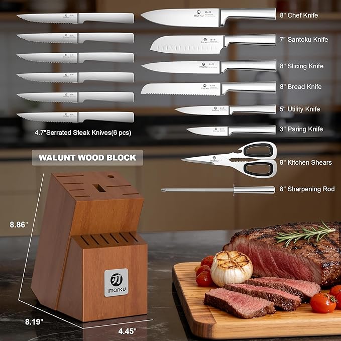 imarku 15-Piece Knife Block Set Built-in Sharpener, Japanese High Carbon - Image 2