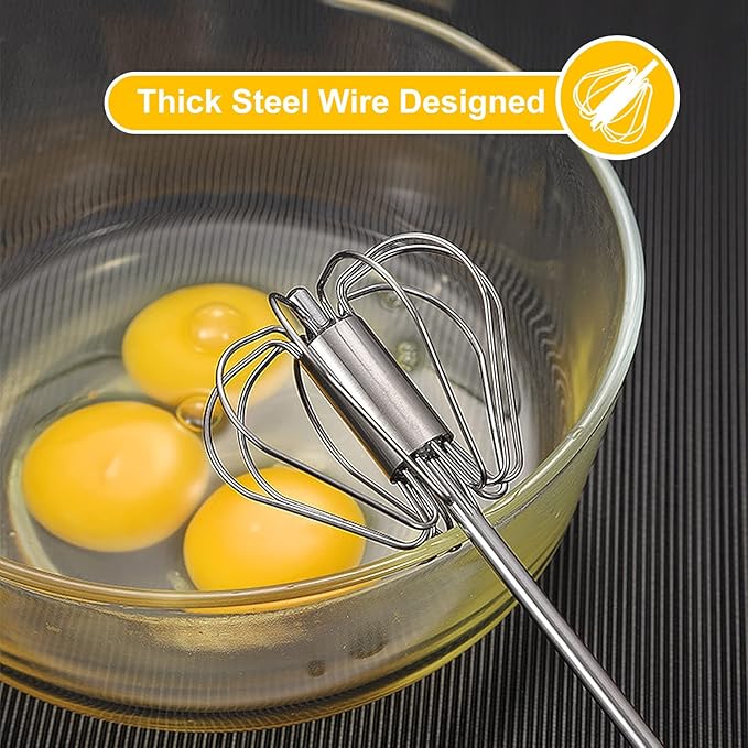 Egg Beater, Hand Easy Whisk Stainless Steel Hand Push Egg Beater Manual Mixer - Image 2