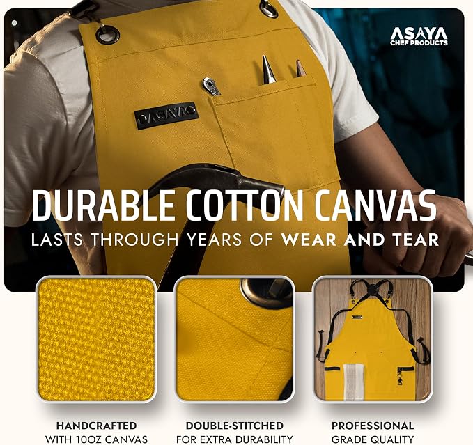 Asaya Chef and BBQ Apron with Bottle Opener and Hand Towel - 10oz Cotton Canvas - Image 3
