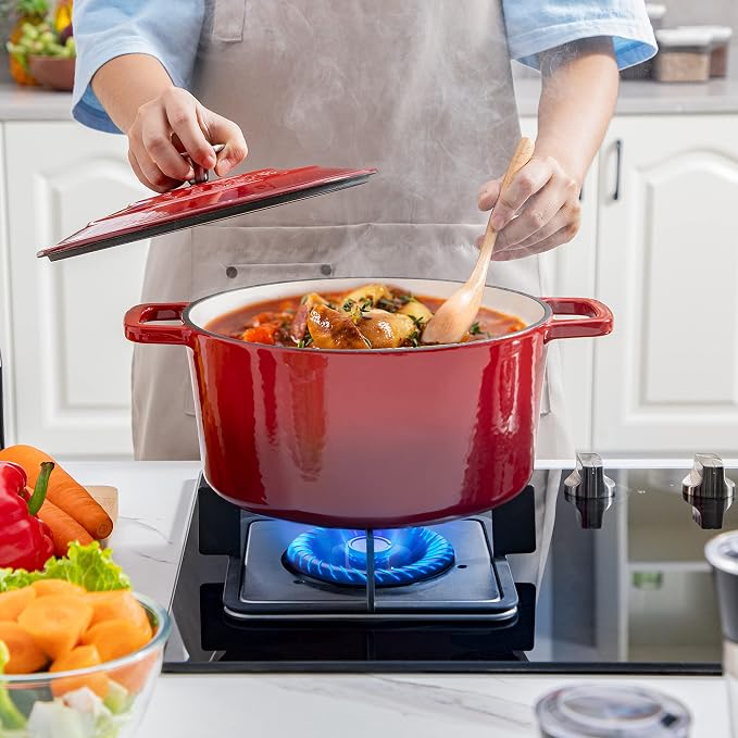 Velaze 6 QT Enameled Cast Iron Dutch Oven, Dual Handles Pot - Image 8