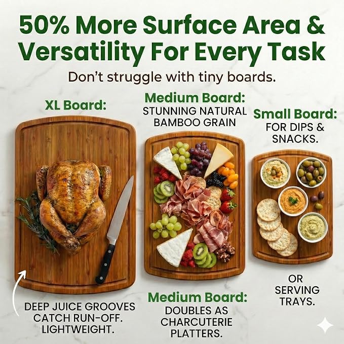 Greener Chef Luxury Bamboo Cutting Board 3-Piece Set - Image 4