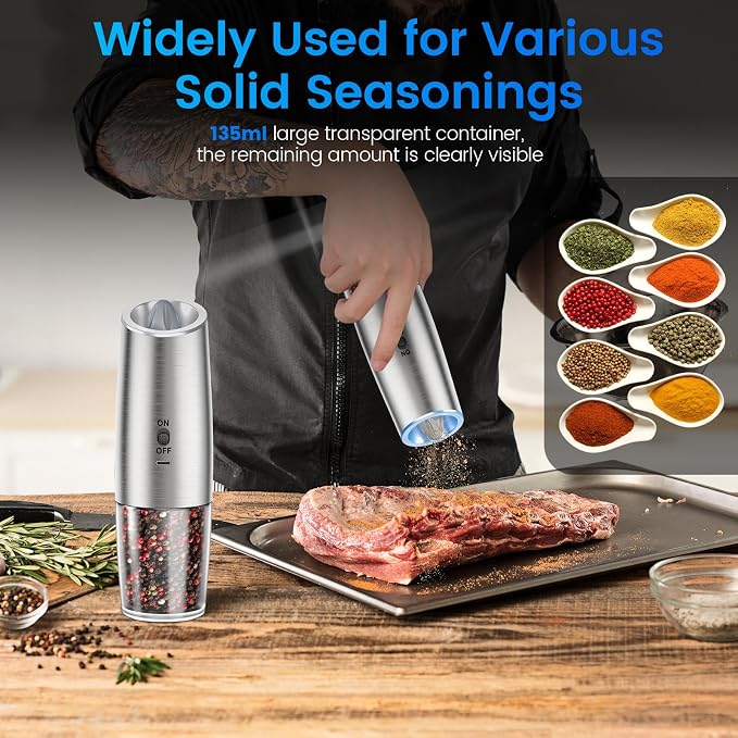 MealHelper Rechargeable Gravity Electric Salt and Pepper Grinder Set - Image 6