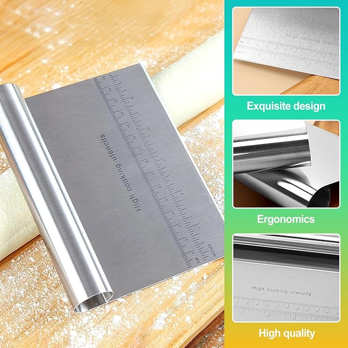 2 Pack Stainless Steel Dough Cutter & Pastry Scraper, Bench Knife - Image 3