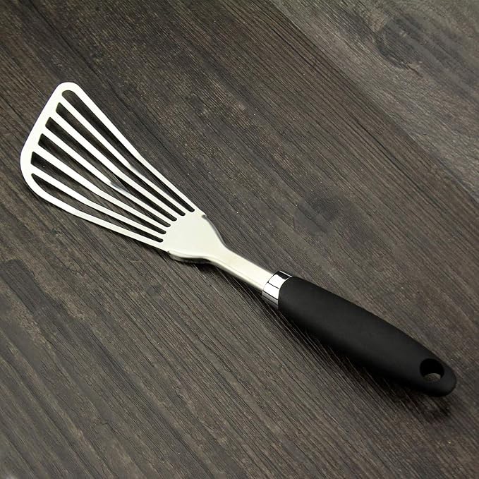 304 Stainless Steel Fish Spatula, Non-Slip Ergonomic Handle Slotted Spatula - Image 5