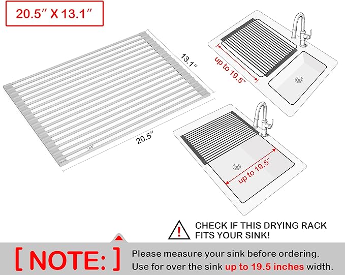 Surpahs 20.5 x 13.1 Inch Roll-Up Dish Drying Rack, Fits Across Sink Openings up - Image 2
