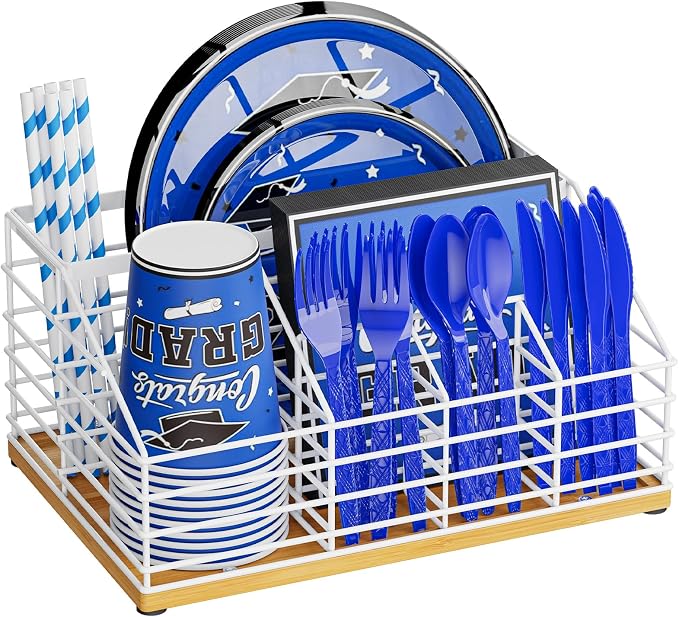 Metal Paper Plate Holders Dispenser, Disposable Paper Plate Utensil Holder by Hordely