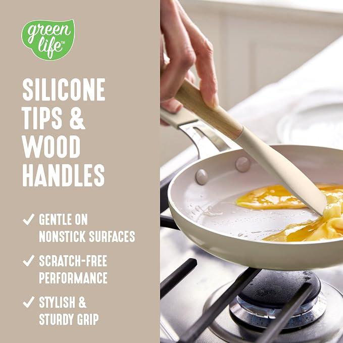 GreenLife 11 Piece Silicone Utensil Crock Set, Nonstick Kitchen Tools, Slotted - Image 2