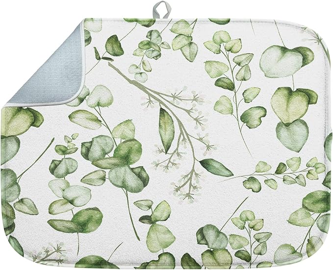 Sanwarm Absorbent Dish Drying Mat, Vintage Summer Eucalyptus Leaves Flower by SanwarmHomeDecor