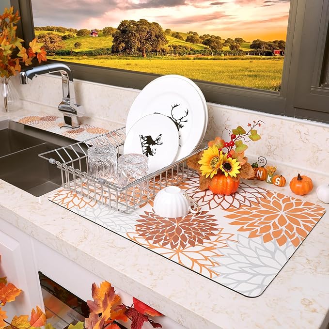 Findosom 2PCS 12" x 20" Fall Dish Drying Mat & 24" x 5.5" Sink Splash Guard - Image 8