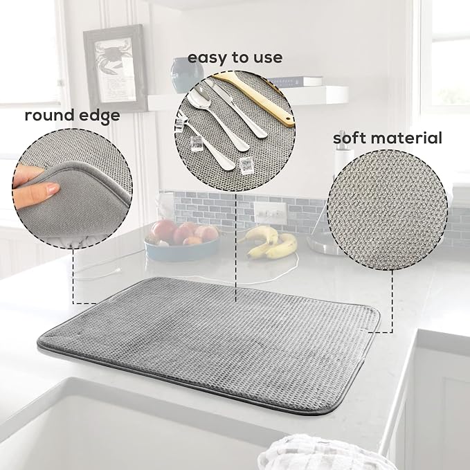 2 Pack Microfiber Dish Drying Mat, Absorbent Dish Drainer Kitchen Counter - Image 3