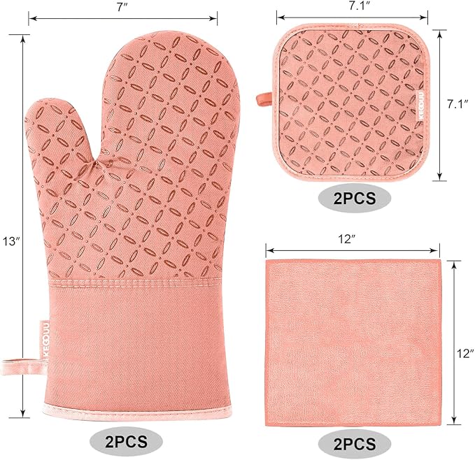 KEGOUU Oven Mitts and Pot Holders 6pcs Set, Kitchen Oven Glove High Heat - Image 2
