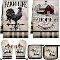 Leinuosen 6 Barn Farm Farmhouse Kitchen Decor Dish Towels Oven Mitts and Pot by Leinuosen