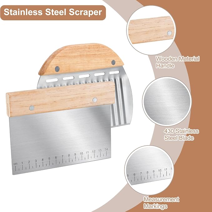5 Pcs Bench Scraper, Bench Scraper Kitchen 2 Pcs Stainless Steel Dough Scraper - Image 3