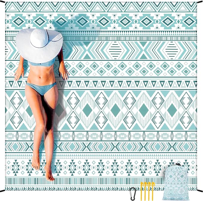 WIWIGO Beach Blanket Waterproof Sandproof Beach Mat 79" X 83"/10'x9'for 2-8 - Image 5