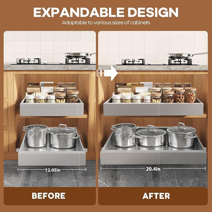 Seinloes 2Pack Expandable Pull Out Cabinet Organizer 21"Deep - Image 3